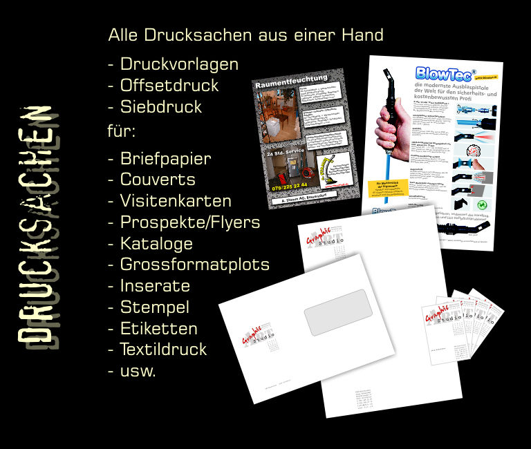 Drucksachen Druckvorlagen für Briefpapier Visitenkarten Flyer Prospekte Kataloge Dokumente Inserate Etiketten Festführer